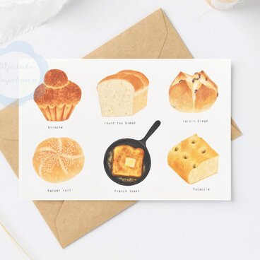 （64）色鉛筆タッチのパン1　ポストカード　3枚セット