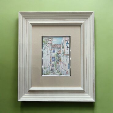 おだやかな時間( 水彩画、スペイン、グラナダ、原画、透明水彩、額付き）