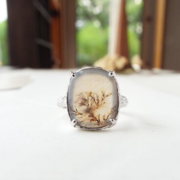 【一点物】デンドリティックアゲートのフラットリング（ティーツリー）