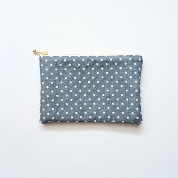 ファスナーポーチ 16cm 水玉 シャンブレー ドット柄 インディゴ