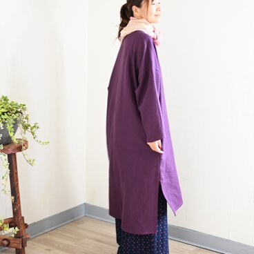 葡萄色：万能コーデのリネンワンピース：長シーズン