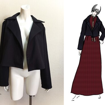 【1点もの・デザイン画付き】綿ポリ混ポンチニット黒紺生地ソフトジャケット（KOJI TOYODA）