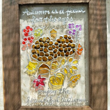 送料無料！ステンドグラス風･秋がくれた宝物･木の実･インテリア雑貨･イラスト･プレゼントにも