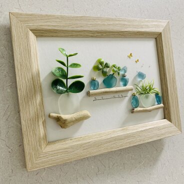 シーグラスアート 海の宝石 幸せの青い鳥 インテリア雑貨 書斎  観葉植物 置物 北欧ガラス細工 贈り物 プレゼント