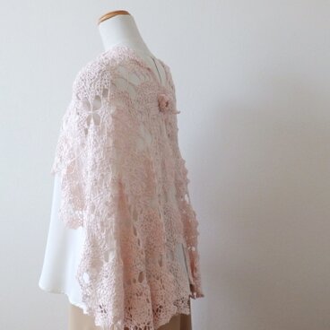 シルク１００％・パールピンクのかぎ針編みストール