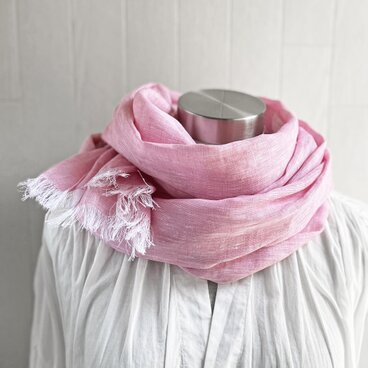 上質ベルギーリネンのストール　ピンク×白