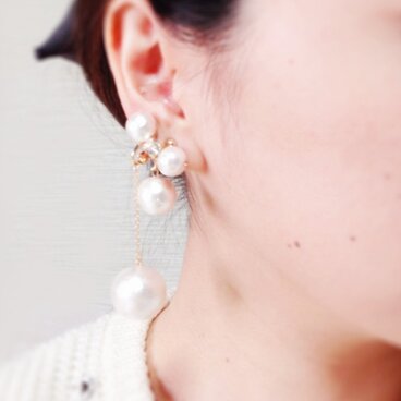 BIGコットンパールとクリスタルイヤーカフ/ピアス