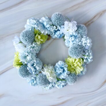 敬老の日の贈り物｜寿ぎ(ことほぎ)の菊リース ｰ水浅葱ｰ 長寿祝い・秋限定No.111