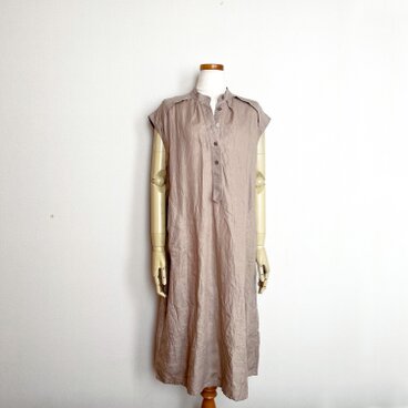 リネンラミーワッシャー・スタンドカラー プルワンピース