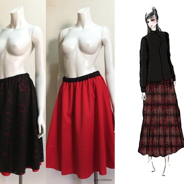 【1点もの・デザイン画付き】リバーシブル2枚重ねフレアースカート（KOJI TOYODA）