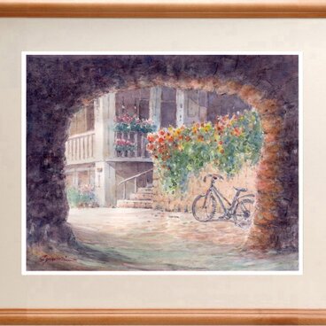 水彩画原画　古都アンギアリの街で・イタリア　＃686