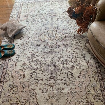 超大判　トルコヴィンテージラグ　241×138アイボリー　トルコラグ　メダリオン