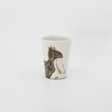 【粉引】フリーカップ　ハシビロコウ口開け