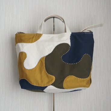 カモフラ風パッチワークの3way帆布トートバッグ