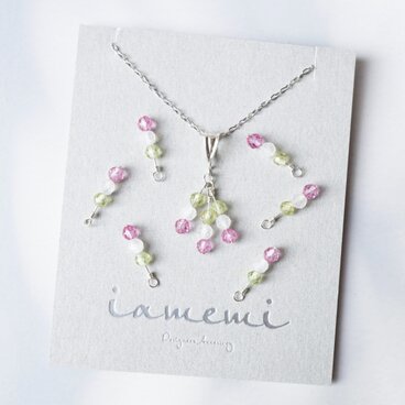「三色団子」ネックレス 天然石 ピンクトパーズ ムーンストーン ペリドット 誕生石 シルバー 春