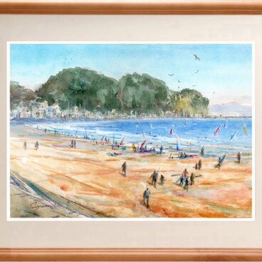 水彩画原画　湘南片瀬海岸の風景　＃687