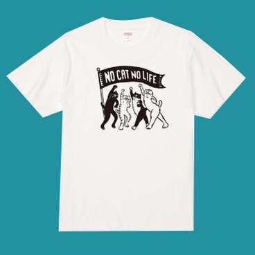 男女兼用　NO CAT NO LIFE Tシャツ  白地に黒プリント