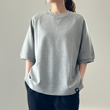 『2025秋♪新作』【ユニセックス】サイドスリット ガゼット付 ラグランスリーブ ビッグシルエットTシャツ【グレー】