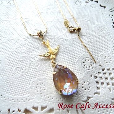 （1417）オーストリア製クリスタルガラス☆カプチーノディライト♡スライドピン付きビーディングチェーンネックレス。・。・(^^♪