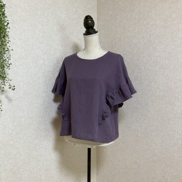 ふわふわコットンWガーゼ ラッフルフリルブラウス　グレイッシュパープル
