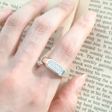 ［SV925］Haku -魄-　〜八面体パヴェリング〜 サイコロ　幅広　印台リング　シルバー　シグネットリング　家紋