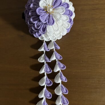 白とパープルの半クス髪飾り　White & Purple Half-Kusu Hair Ornament