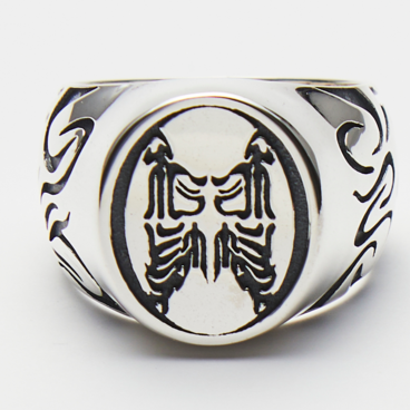 【KYOGE / 矜恃】SV925 シルバー メンズ 日本製 太め シグネット 燻し加工 鏡面仕上げ / 護符