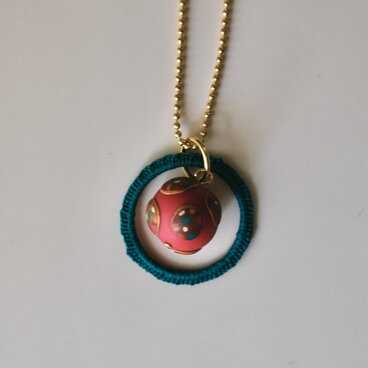 ボールチェーンネックレスまる　03 green×pink gold green orange purple