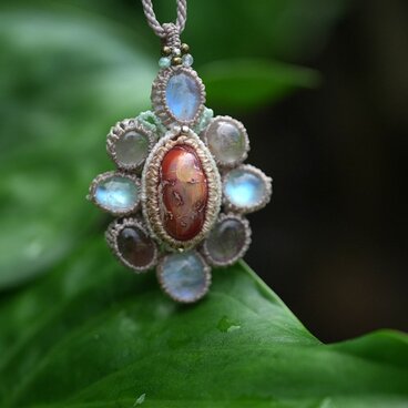 お花★立体 カンテラオパール マクラメネックレス2114