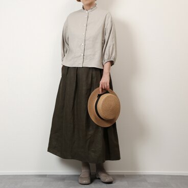 #518タックギャザースカート(オリーブグリーン)