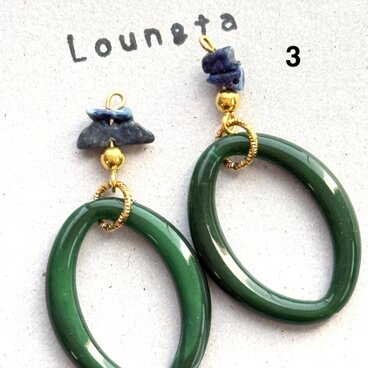 ラピスラズリ天然石の大ぶりピアス 樹脂ピアス