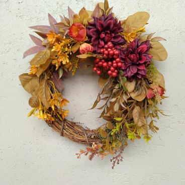 （送料無料）ダリアの秋色リース