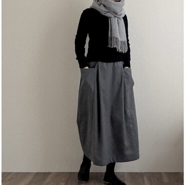 丈調整＊起毛コットンフランネルタックスカート＊チャコールグレー
