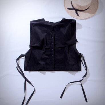 別珍スクエアカラーベスト/ブラック