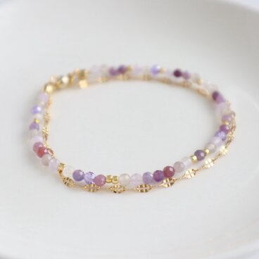 秋冬新作！＼カチッと簡単♪マグネット／ 天然石2連ブレスレット＜くすみピンクmix＞