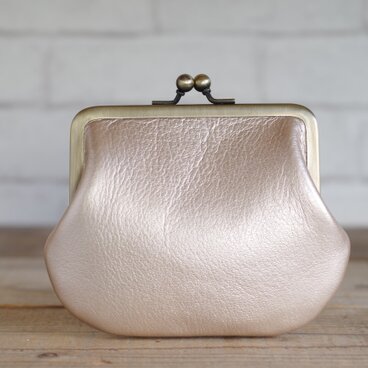 角型レザーがま口 ピンクゴールド