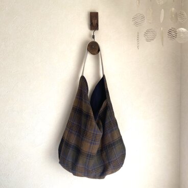 ＊ワンハンドルトートバッグ＊チェッククロス/ネイビー