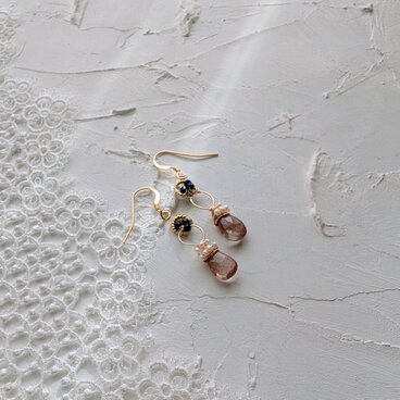 アンデシン＊淡水パール＊サファイア＊ロングピアス＊14kgfピアス＊no.736