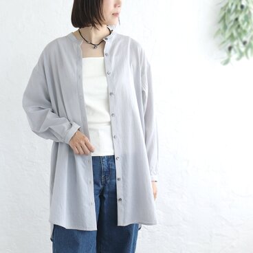 とろける着心地 東炊き綿ローン チュニック丈ロングシャツ（グレー）TP09