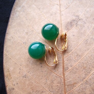 【Gold color】Green Onyx Clip Earrings／グリーンオニキス クリップイヤリング（12mm）