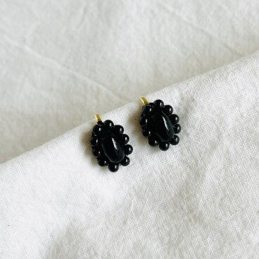 【天然石  ブラックオニキス×ブラックスピネル】イヤリング