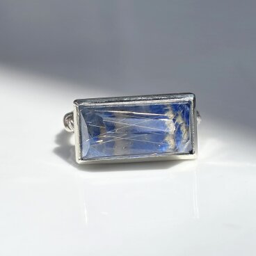 ルチルクォーツ　×　ラピスラズリ　青空ダブレット　長方形立体カット　シルバーSV925リング