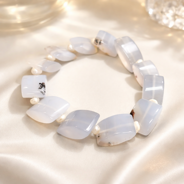 ブルーカルセドニー　淡水真珠　ブレスレット