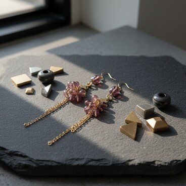 金具変更OK　ローズグロウ・モダンチェーン　イヤーアクセサリー（P1088）