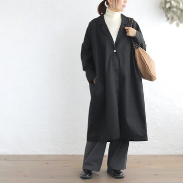 ロングシーズン役立つ コットンツイル テーラーカラー アトリエコート（ブラック）CO09