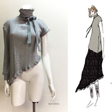 【1点もの・デザイン画付き】綿100%針抜きニット生地アシメトリートップス（KOJI TOYODA）