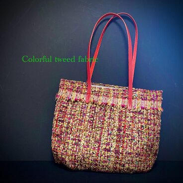 M様オーダー/ツイード生地の小ぶりな赤い持ち手かばん