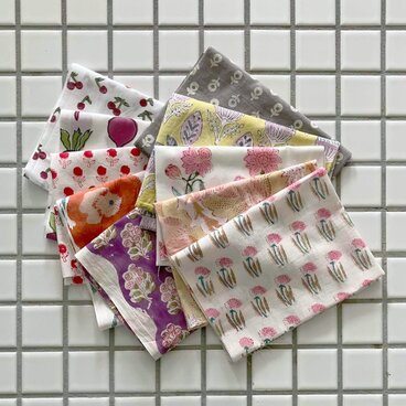 インド ブロックプリント生地 ミニカットクロス10枚セットvol.032 暖色系 ファブリック はぎれ IF0355