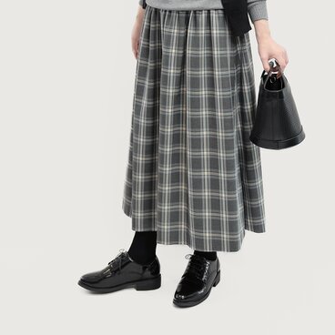 ●SALE20%OFF●グレーで上質なタータンチェックを楽しむ ロングスカート ●RENEE-SK●