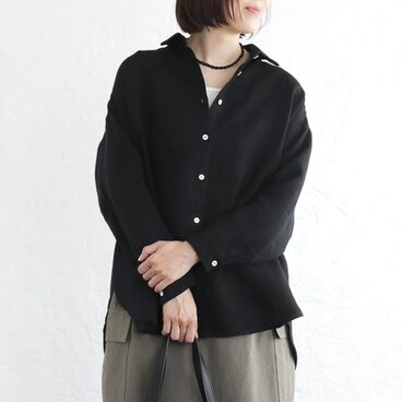 羽織っても一枚でも、やわらかく馴染む✦上質リネンのロングシャツ（ブラック）TP18